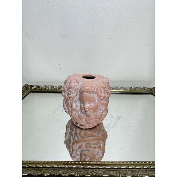 Vintage Floral Cherub Candlestick Holder Cast Resin Angel Cherub Candle Holder - Picture 3 of 8